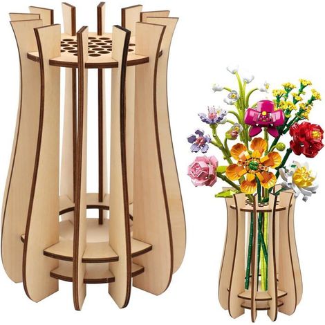 Vase aus Holz für Blumen, Puzzle-Blumenständer: Kirschblüte, Sonnenblume, Tulpe, Narzisse, Lotus.