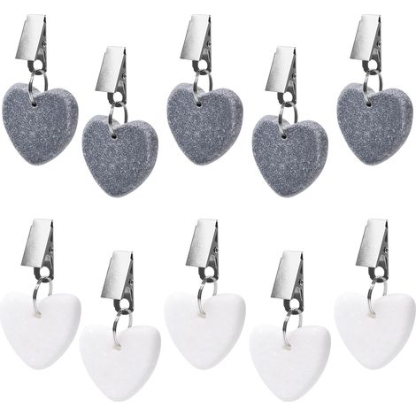 10 pesas con forma de corazón/lágrima – gris/blanco – con clip – decoración para picnic/boda – forma delicada/elegante (1/5)