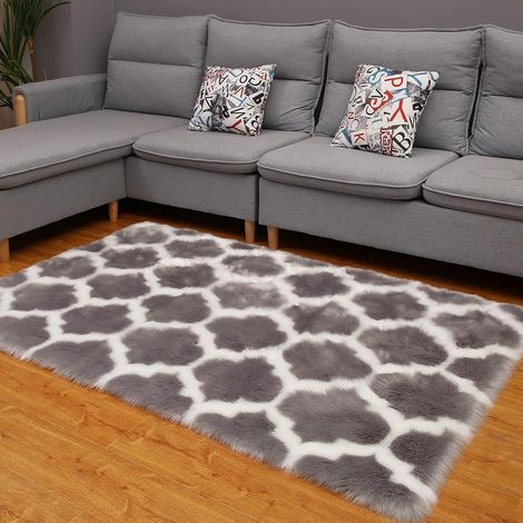 Tappeto marocchino a pelo lungo in finta pelliccia di pecora - Tappeto da pavimento per divano, camera da letto, soggiorno, cameretta dei bambini, tappeto decorativo per la casa (60 x 120 cm, griglia  (1/5)