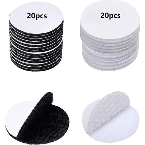 40 autocollants ronds à gratter, fixations Velcro adhésives rondes, adaptés au papier, au plastique, au verre, au cuir, au métal et aux vêtements, 20 noirs et 20 blancs, 60 mm (1/5)