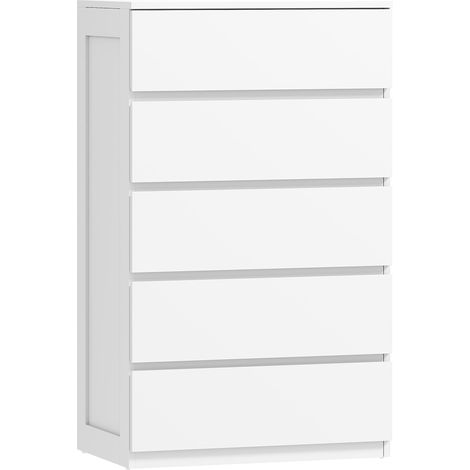 Cómoda de almacenaje 5 cajones 60 x 39 x 100 cm sin tiradores cajones espaciosos estable moderna minimalista de MDF blanco 210001570 (1/2)