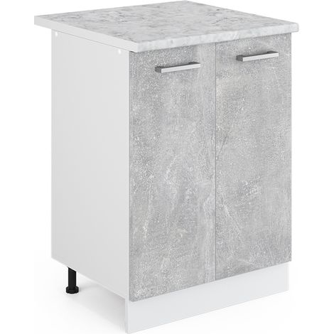 Base universale R-Line, Calcestruzzo, 60 cm con ante, con piano di lavoro, Vicco