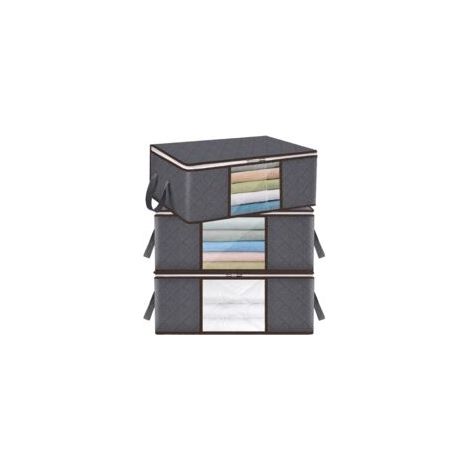 Boîte Rangement Sous Lit - 3 pièces, Boîte Rangement 35L Pliable Fenêtre Transparente - Gris, Pour Couettes/Vêtements/T-shirts (1/5)