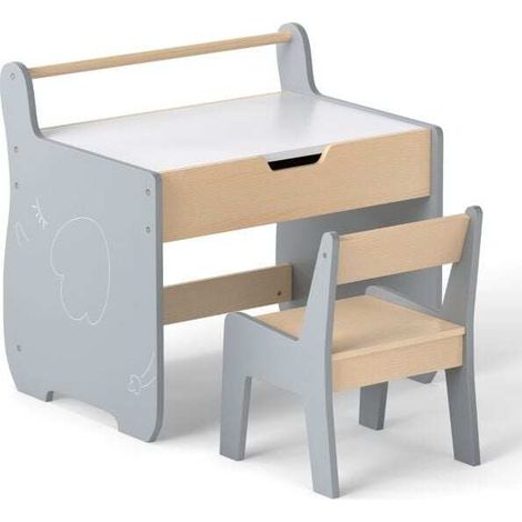 Wooden Kids Activity Table and Chair Set with 2 in 1 Detachable Tabletop-Grey