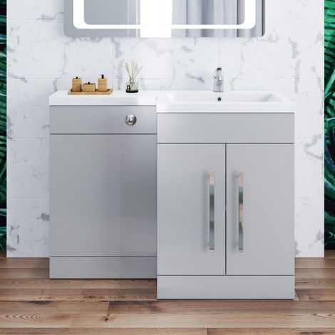 ELEGANT 1100mm Bathroom Vanity Sink Unit Furniture Storage, Right Hand Matte Grey Vanity unit + Resin Basin + Concealed Cistern (1/5)