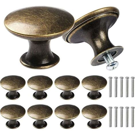 10 Pcs Poignées de Tiroir Ronde Antique 30mm Bouton Meuble Bronze pour Placard Commode avec Vis (1/4)