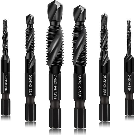 Bohrer Gewindebohrer Set SAE 6-32 10-32 1/4-20 6mm 6 Pcs Tap Set (1/5)