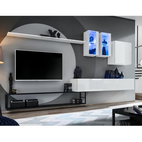 Ensemble Meuble TV Design "Switch I" 330cm Blanc & Noir (1/4)