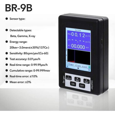 Compteur Geiger portable détecteur radioactivité GM tube β γ rayons X testeur multifonction inspection environnement matériau noir 10.5x7x3cm 1pc (1/5)