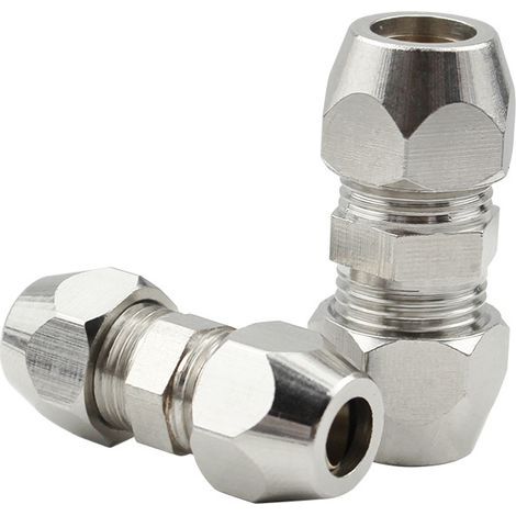 2 Pièces Raccords à Compression Cuivre Nickelé, Raccord Olive 8MM Gaz, Connecteurs de Tubes 8mm x 34mm Filetés, pour Plomberie, Systèmes Hydrauliques, Refroidissement et Carburant(Argent) (1/4)