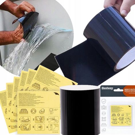Kit de reparación con cinta adhesiva y 10 parches para pegar y reparar piscinas. (1/5)