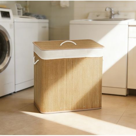 Cesta para ropa sucia 3 compartimentos 144 L con tapa y saco lavable OKMYHOME (1/5)