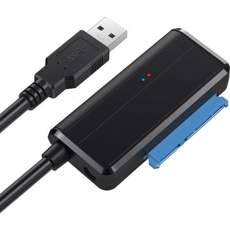 Câble adaptateur USB 3.0 vers SATA - Câble de données pour disque dur - Lecteur SSD/HDD 2,5/3,5 pouces avec voyant lumineux - Noir (1/5)