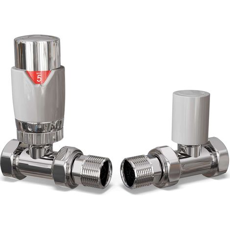 Talus Flair - White Thermostatic Radiator Valve & Lockshield Straight 10mm