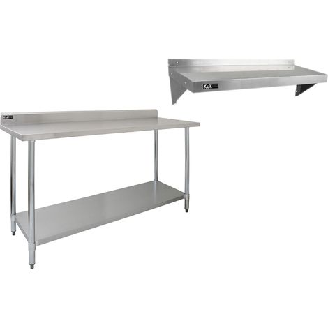 KuKoo Étagère Appoint 1 Niveau Acier Tablette Plan de Travail Restauration Préparation Culinaire 150cm