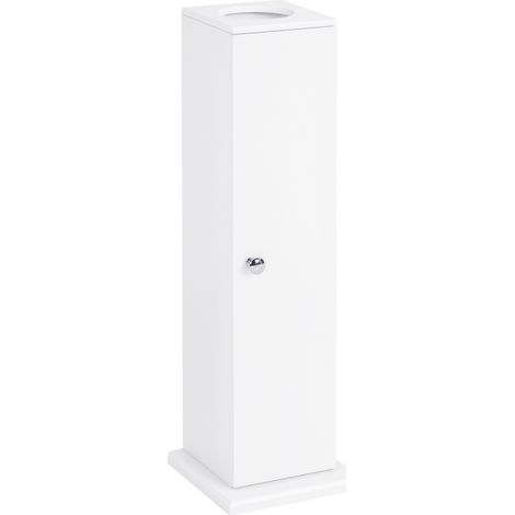Meuble de salle de bain étroit style moderne avec trou pour papier toilette et étagères 19,5 x 19,5 x 65 cm blanc (1/5)