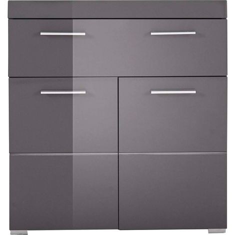 Badezimmer Kommode 2-türig ALTENA-19 in Grau Hochglanz, B/H/T: ca. 73/79/71 cm (1/5)