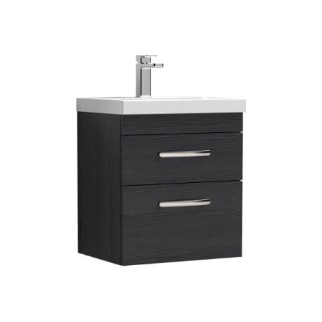 Nuie Athena Charcoal Black Woodgrain 500mm Wall Hung 2 Drawer Vanity Unit and Thin Edge Ceramic Basin - ATH019D (1/5)