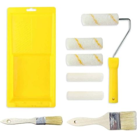 8-teiliges tropffreies Farbroller-Set mit Farbwanne, Mini-Farbroller und Pinseln für Heimwerkerarbeiten, Renovierung und Dekoration (1/5)