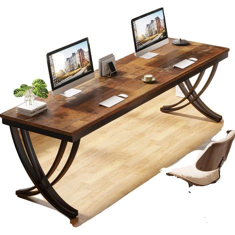 Scrivania per computer, design elegante, ampia superficie di lavoro, 78,7 x 29,5 pollici, marrone 02 (1/2)