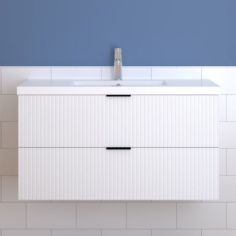 Badmöbel Schubladen Unterschrank Waschtisch mit Kunststein Waschbecken Weiß 100cm
