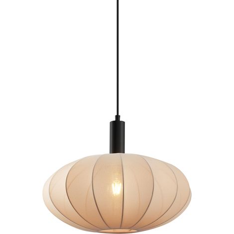 Japandi Pendant Lamp Black with Brown Fabric Shade - Bida
