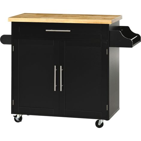 Küchenwagen Servierwagen Mit Arbeitsplatte Küchentrolley Mit Gewürzregal, Handtuchhalter Für Wohnzimmer Esszimmer Schwarz 109 X 40 X 89 Cm