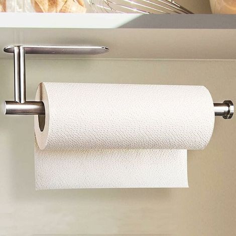 Porte essuie-tout mural en acier inoxydable – Installation sans perçage – Support pour rouleaux jusqu'à 30 cm – Argent brossé (1/5)