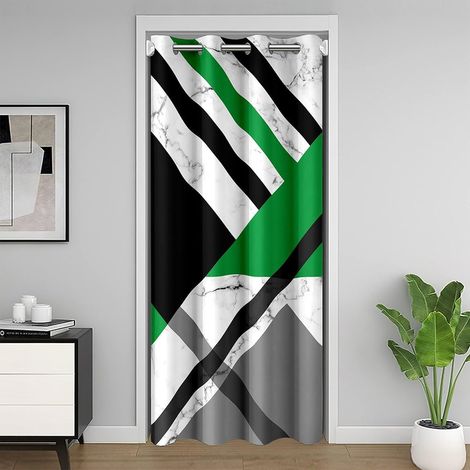Vert Gris Géométrique Rideau de Slogan 86x203 Noir Blanc Gris Géométrique Triangle Stripe Rideau Invisible Abstrait En Marbre Rideau de Porte,Moderne Minimaliste Épaisse Ligne Rideau de Placard - 86x2 (1/5)