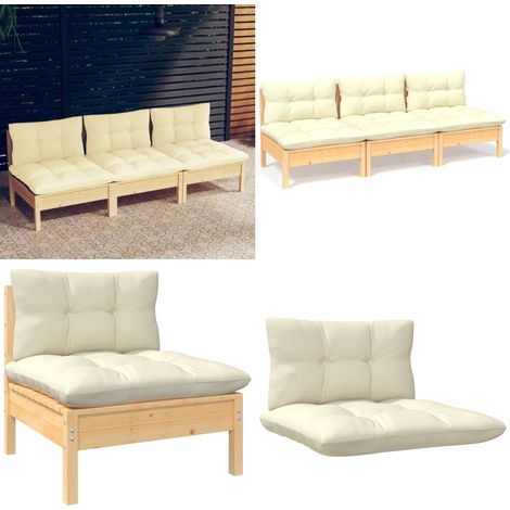 3-Sitzer-Gartensofa mit Creme Kissen Massivholz Kiefer - Gartensofa - Outdoor Möbel - Kiefernholz - Lounge Set - Gartenlounge - Home & Living (1/5)