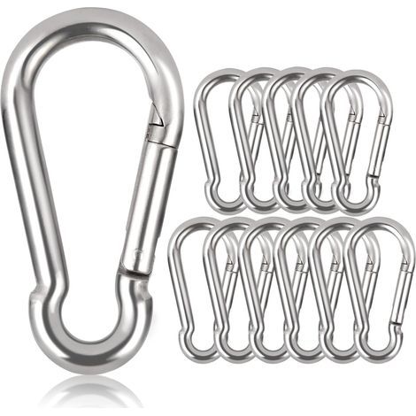Lot de 12 mousquetons Porte-clés - Diamètre 6 mm - Charge maximale 160 kg - Crochets d'escalade galvanisés (Φ6 x 60 mm) (1/5)