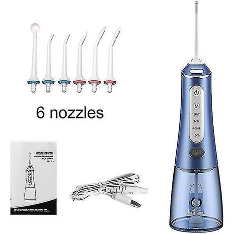 Hydropulseur buccal rechargeable USB, portable, avec réservoir d'eau de 300 ml, étanche IPX7, jet d'eau pour les dents et 6 embouts buccaux. (1/5)