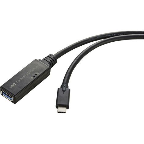Câble USB USB 3.2 Gen1 (USB 3.0) USB-C® mâle, USB-A femelle 5.00 m noir actif avec amplification du signal, avec fonction OTG RF-5231962 X930692 (1/3)
