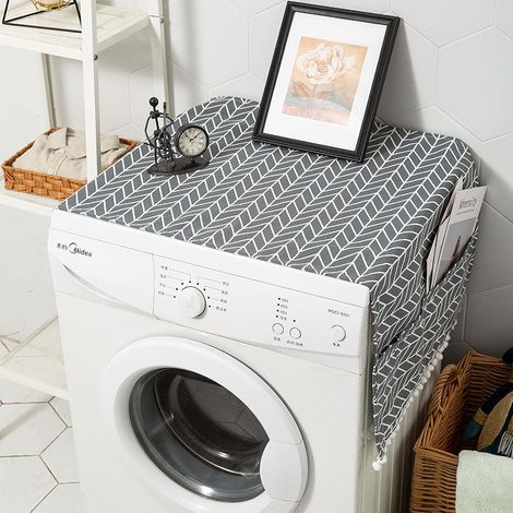 Housse de machine à laver intérieure XIANGLONGY, 130 x 55 cm, Gris, en polyester/coton, non résistant à l'eau, pour protéger des poussières et du soleil, avec poches de rangement sur les côtés (1/5)