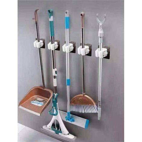 5 Moppclips ohne Bohren: Geeignet für Mopps, Besen, Handtücher, Badeschwämme, Feuchttücher usw., zur Dekoration von Wohn- und Badezimmerräumen. (1/5)