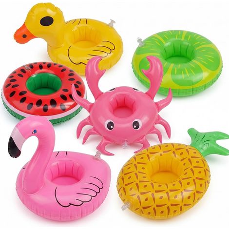 Porte Gobelet Piscine Gonflable Flottant 6 Pièces, Flamant Rose, Canard, Crabe (1/5)