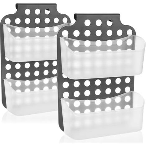 2x panier de douche à 2 compartiments, rangement suspendu réglable en hauteur avec crochets, étagère flexible pour salle de bain (2 pièces - 36 x 25 cm gris) (1/4)