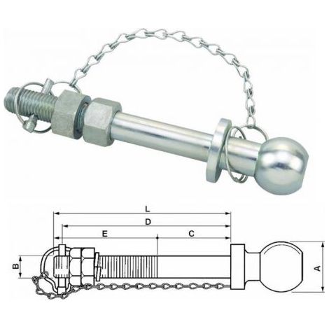 Perno traino a sfera zincato ø22x190mm (1/4)