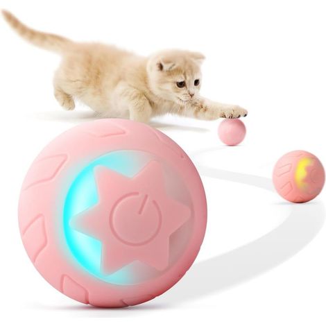 Balle interactive pour chat, jouet à roulettes automatique pour chatons et chats d'intérieur, 2 modes de jeu, lumières LED remplaçables, rechargeable, rose (1/4)