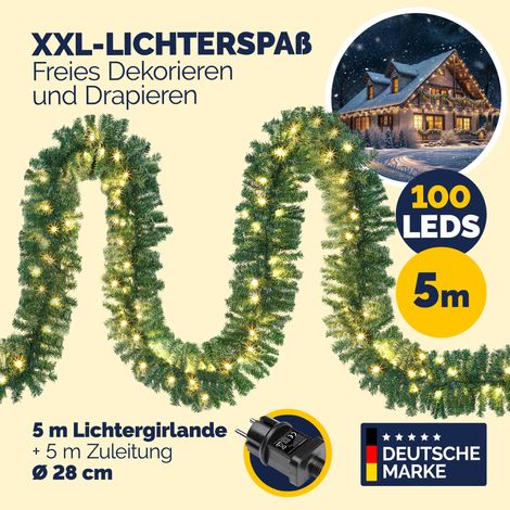 Casaria Weihnachtsgirlande LED Beleuchtet Innen & Außen IP44 Weihnachten Deko Weihnachtsdeko Girlande Tannengirlande Kunstgirlande 5m 100 LEDs + Fernbedienung