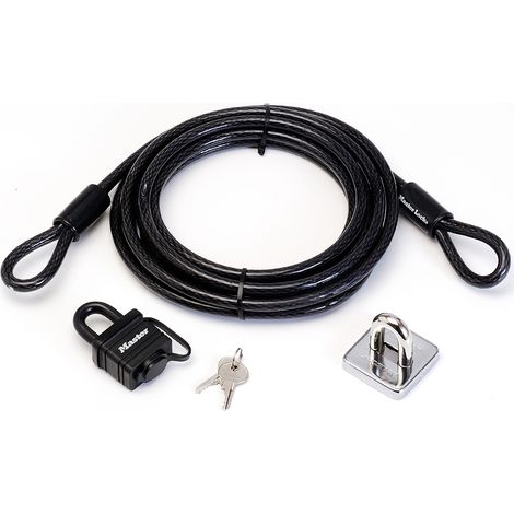 Master Lock 8271EURDAT Câble antivol à boucles avec Cadenas à Clé et Point d'Ancrage, 4,5 m
