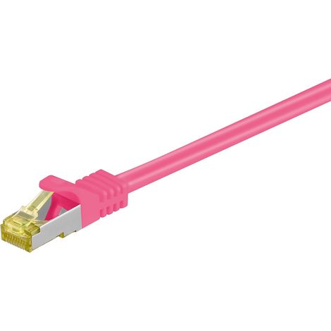 RJ45 cavo patch CAT 6A S/FTP (PiMF), 500 MHz, con cavo grezzo CAT 7 , magenta, guaina per cavo senza alogeni LSZH, rame, connettore RJ45 (CAT 6A). Lunghezza del Cavo 0.5 m