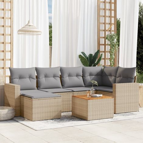 Set sofás de jardín 7 piezas y cojines ratán sintético beige vidaXL (1/3)