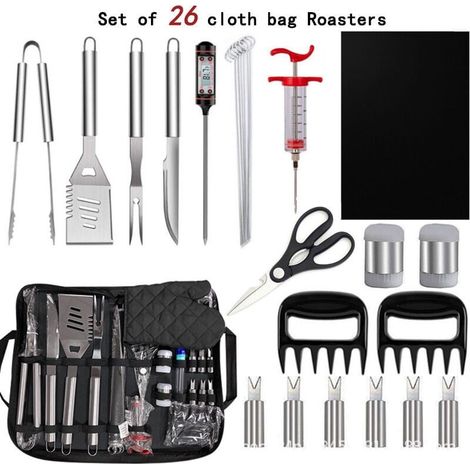 26Pcs Kit Outils Barbecue Acier Inoxydable avec Sac Rangement, Set Barbecue Portable Extérieur Cadeau de Barbecue Idéal pour Les Hommes (1/5)
