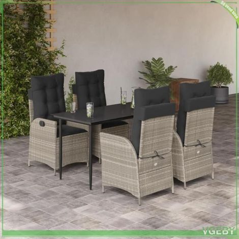 Ensemble à manger de jardin - Modèle 3213277 - Table 140x70 cm - Chaises inclinables rotin - Coussins anthracite (1/5)