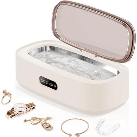 Nettoyeur à ultrasons pour bijoux, lunettes, montres, bagues, argenterie, appareils dentaires – Blanc (1/5)