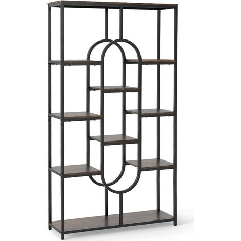 Libreria ovale a 5 ripiani 95 x 30 x 175 cm con moderno spazio aperto in metallo marrone rustico 200017529