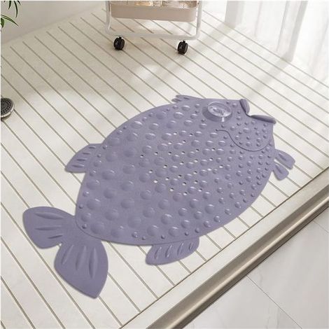 Tapis de Bain Antidérapant pour Enfants, Lavable en Machine, Tapis de Baignoire en PVC avec Ventouse, pour Salle Bain, Douche (Gris 35x64cm) (1/5)