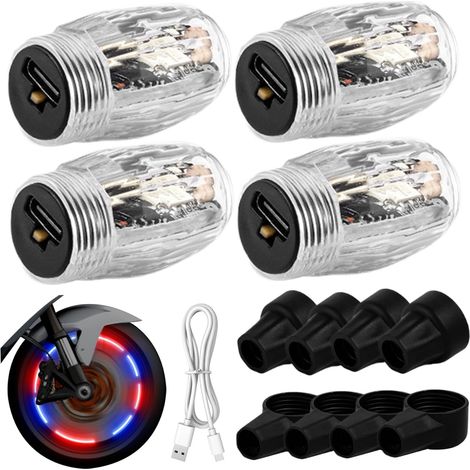 4-teiliges Set farbiger LED-Fahrradventilkappen mit intelligenten, wiederaufladbaren Blinkern (1/4)
