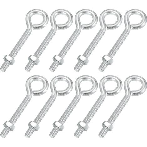 Pitons À Œil, M6x50mm Acier Carbone, Argenté 10 Pcs Avec Écrou (1/5)